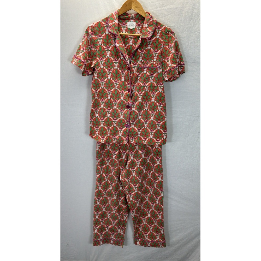BedHead Sleepwear Orange Purple Trim Floral Organic Cotton PJ Set Size S